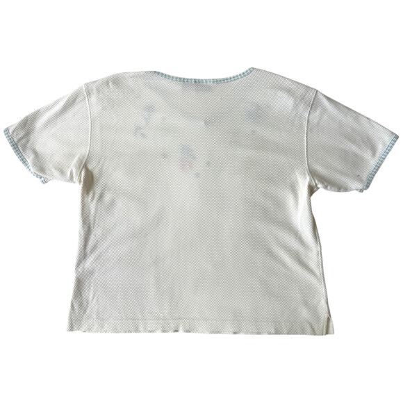 Renee M Sport embroidered waffle‑knit V‑neck tee white blue trim L 14‑16 - Picture 2 of 8